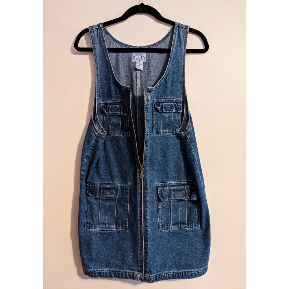 Vintage Street Blues Denim Zipper Dress w/ Pockets